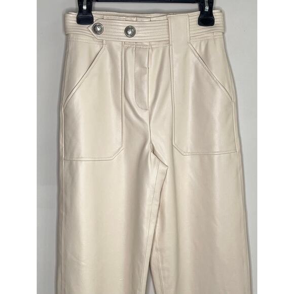 Veronica Beard Atala Faux Leather High Waisted Trouser Pants Ecru Women's 2 NWT - Picture 3 of 13